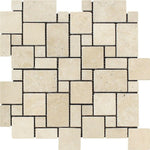 Ivory Travertine Tumbled Mini Versailles Mosaic Tile-Travertine Mosaic-American Tile Depot