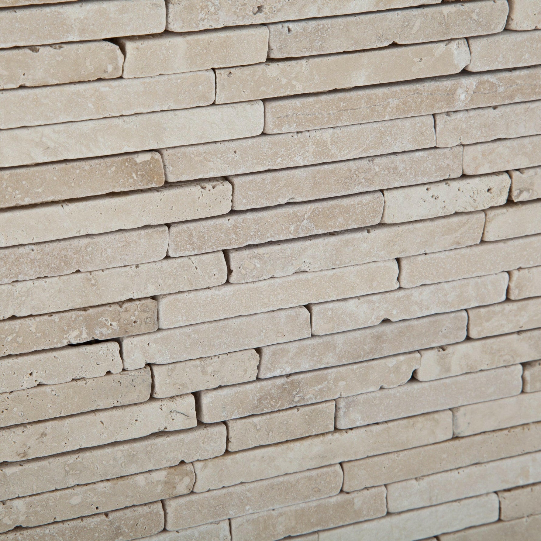 Ivory Travertine Tumbled Random Strip Mosaic Tile-Travertine Mosaic-American Tile Depot