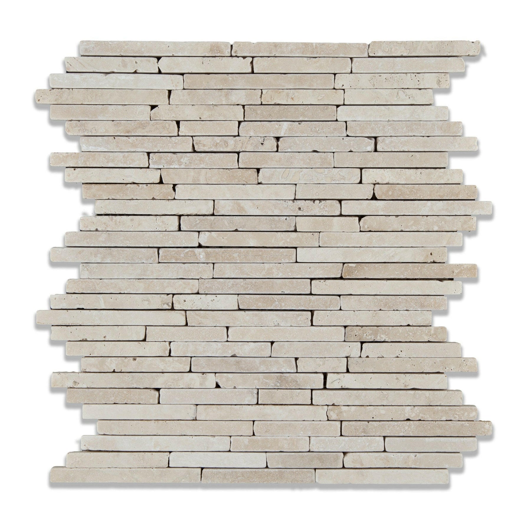 Ivory Travertine Tumbled Random Strip Mosaic Tile-Travertine Mosaic-American Tile Depot