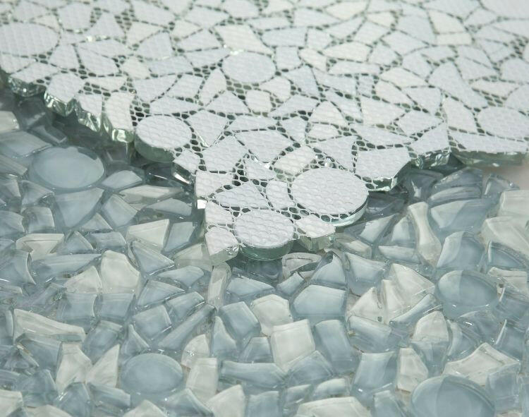 Lucy Shimmer Grey Circular & Pebble Glass Mosaic Tile-Glass Mosaic-American Tile Depot