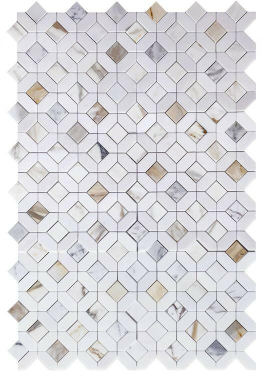 Luna Calacatta Gold Polished Octagon Marble Mosaic Tile-Marble Mosaic-American Tile Depot