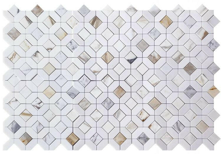 Luna Calacatta Gold Polished Octagon Marble Mosaic Tile-Marble Mosaic-American Tile Depot