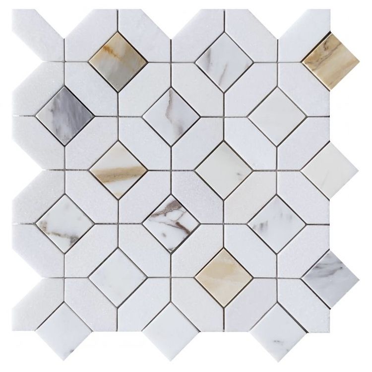 Luna Calacatta Gold Polished Octagon Marble Mosaic Tile-Marble Mosaic-American Tile Depot