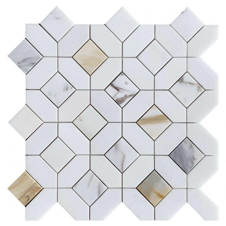 Luna Calacatta Gold Polished Octagon Marble Mosaic Tile-Marble Mosaic-American Tile Depot