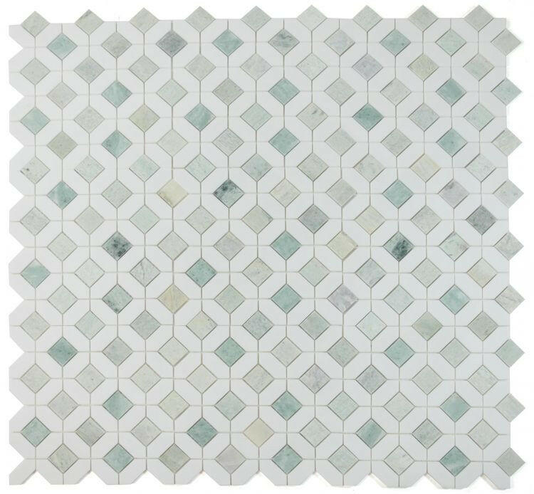 Luna Ming Green Polished Octagon Marble Mosaic Tile-Marble Mosaic-American Tile Depot