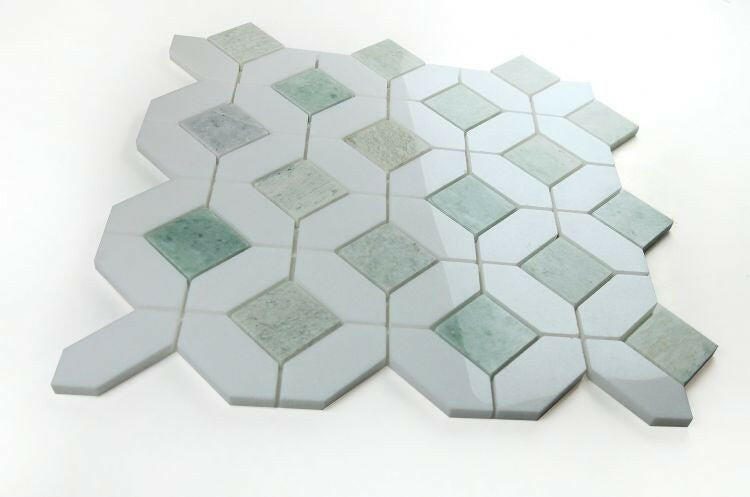 Luna Ming Green Polished Octagon Marble Mosaic Tile-Marble Mosaic-American Tile Depot