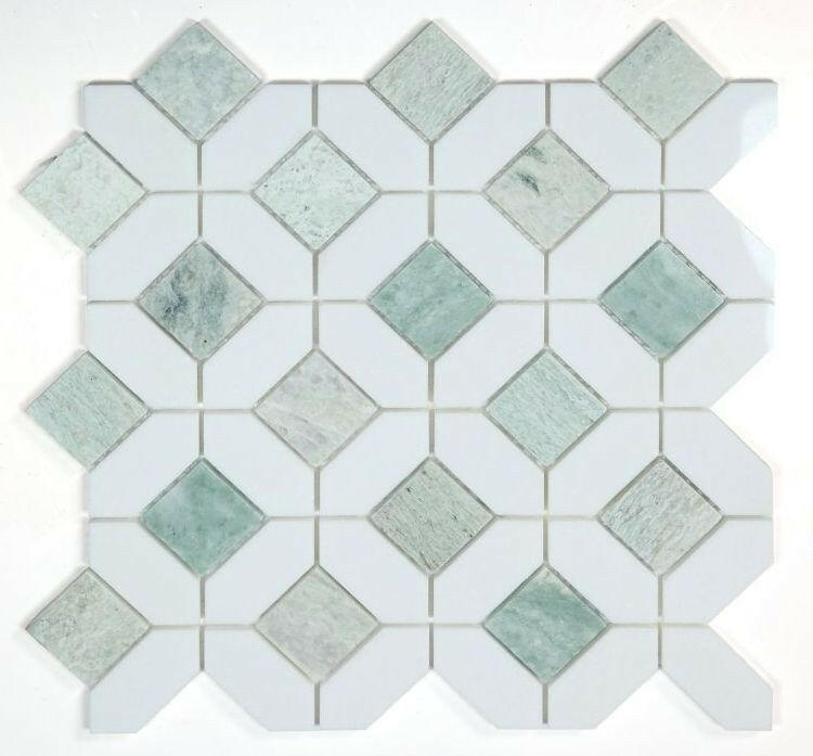 Luna Ming Green Polished Octagon Marble Mosaic Tile-Marble Mosaic-American Tile Depot