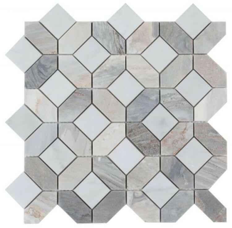 Luna Sky Polished Octagon Marble Mosaic Tile-Marble Mosaic-American Tile Depot