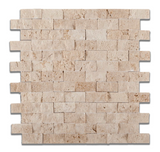 1 X 2 Ivory Travertine Split-Faced Brick Mosaic Tile