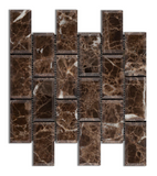 2 X 4 Emperador Dark Marble Polished & Beveled Brick Mosaic Tile