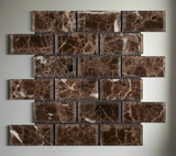 2 X 4 Emperador Dark Marble Polished & Beveled Brick Mosaic Tile