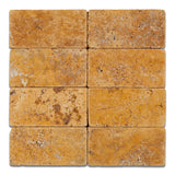 3 X 6 Gold / Yellow Travertine Tumbled Subway Brick Field Tile