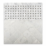 Carrara White Marble Polished Basketweave Mosaic Tile w/ Black Dots