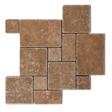 Noce Travertine 4-Pieced OPUS Mini-Pattern Tumbled Mosaic Tile