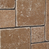 Noce Travertine 4-Pieced OPUS Mini-Pattern Tumbled Mosaic Tile