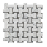 Carrara White Marble Honed Basketweave Mosaic Tile w/ Blue-Gray Dots