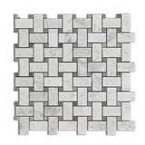 Carrara White Marble Honed Basketweave Mosaic Tile w/ Blue-Gray Dots-Marble Mosaic-American Tile Depot