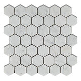 Carrara White Marble Honed 2" Hexagon Mosaic Tile-Marble Mosaic-American Tile Depot