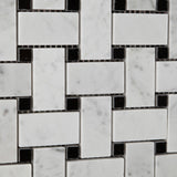 Carrara White Marble Honed Basketweave Mosaic Tile w/ Black Dots