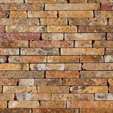 Scabos Travertine Tumbled Random Strip Mosaic Tile