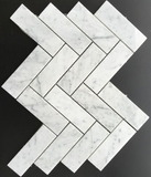 Carrara White Marble Polished 2 x 6 Herringbone Mosaic Tile