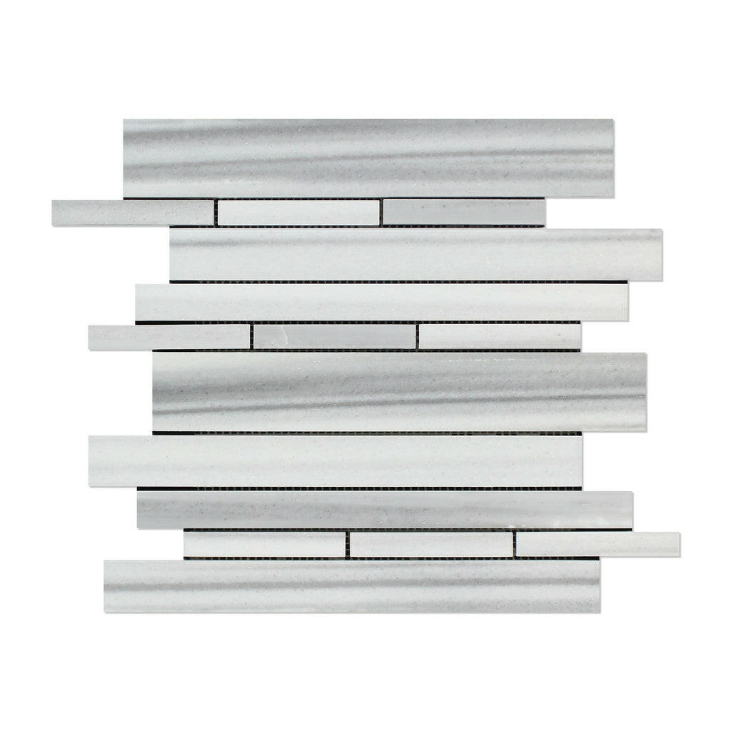 Mink Marmara Equator Marble Polished Random Strip Mosaic Tile-Marble Mosaic-American Tile Depot