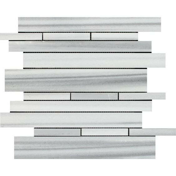 Mink Marmara Equator Marble Polished Random Strip Mosaic Tile-Marble Mosaic-American Tile Depot