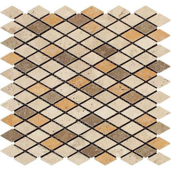 Mixed Travertine 1" Diamond Tumbled Mosaic Tile-Travertine Mosaic-American Tile Depot