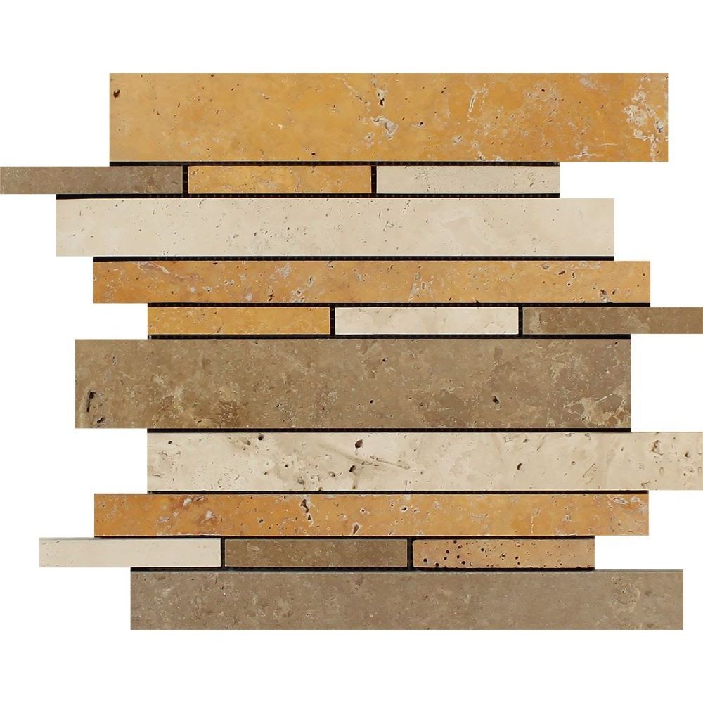 Mixed Travertine Honed Random Strip Mosaic Tile-Travertine Mosaic-American Tile Depot