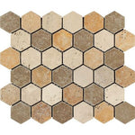 Mixed Travertine Tumbled 2'' Hexagon Mosaic Tile-Travertine Mosaic-American Tile Depot