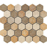 Mixed Travertine Tumbled 2'' Hexagon Mosaic Tile-Travertine Mosaic-American Tile Depot