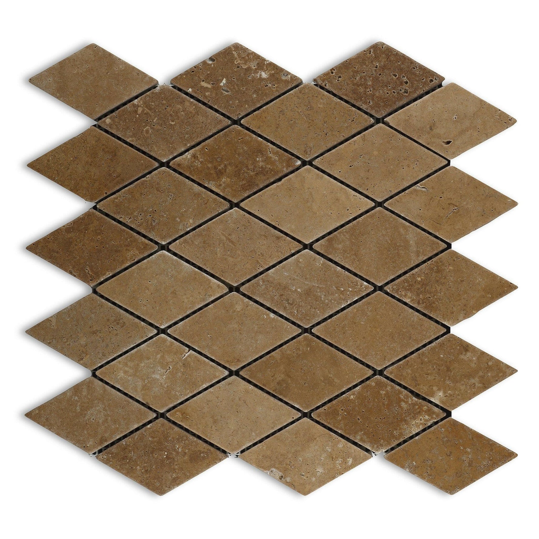 Noce Travertine 2 X 4 Tumbled Diamond Mosaic Tile-Travertine Mosaic-American Tile Depot