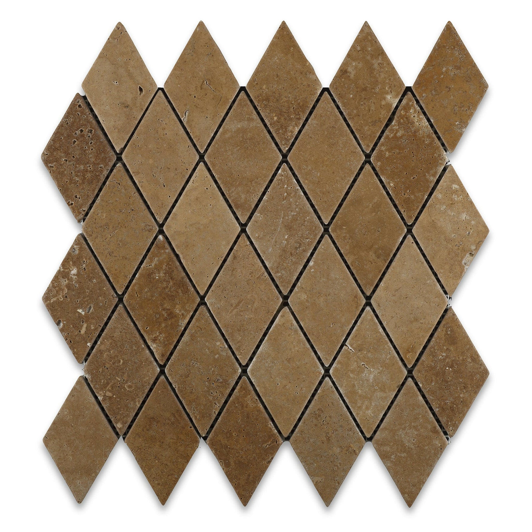 Noce Travertine 2 X 4 Tumbled Diamond Mosaic Tile-Travertine Mosaic-American Tile Depot