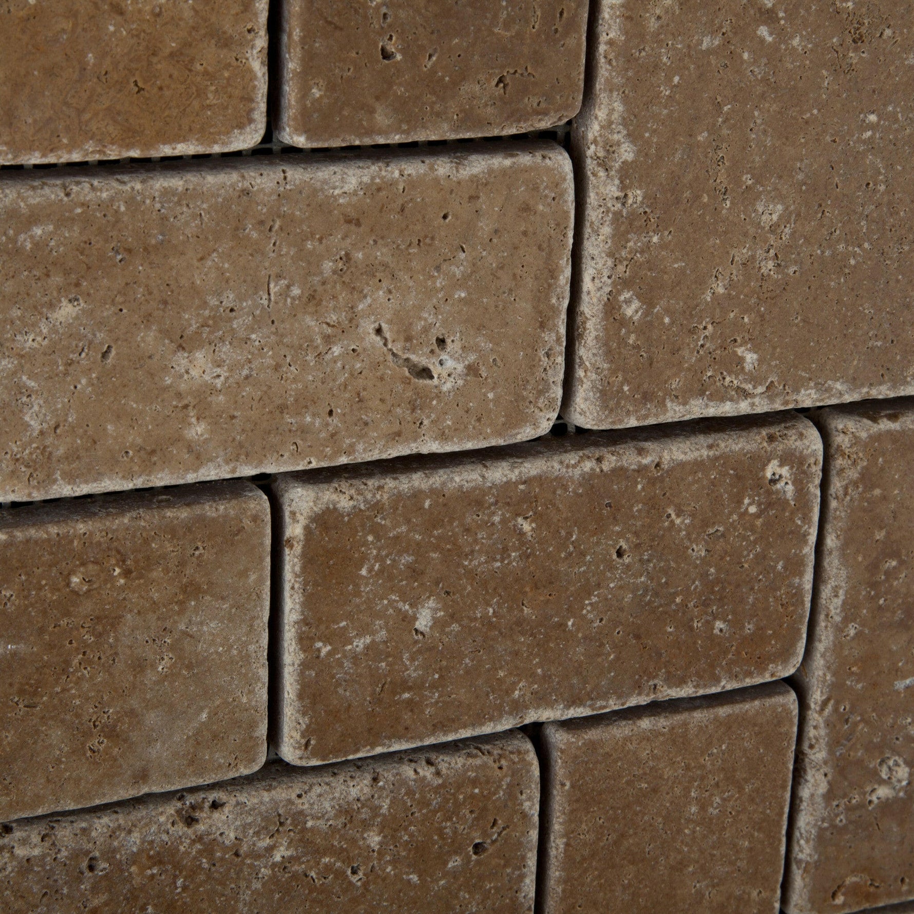 Noce Travertine 3-Pieced Mini-Pattern Tumbled Mosaic Tile-Travertine Mosaic-American Tile Depot