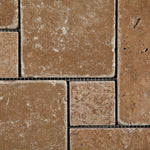 Noce Travertine 4-Pieced OPUS Mini-Pattern Tumbled Mosaic Tile-Travertine Mosaic-American Tile Depot