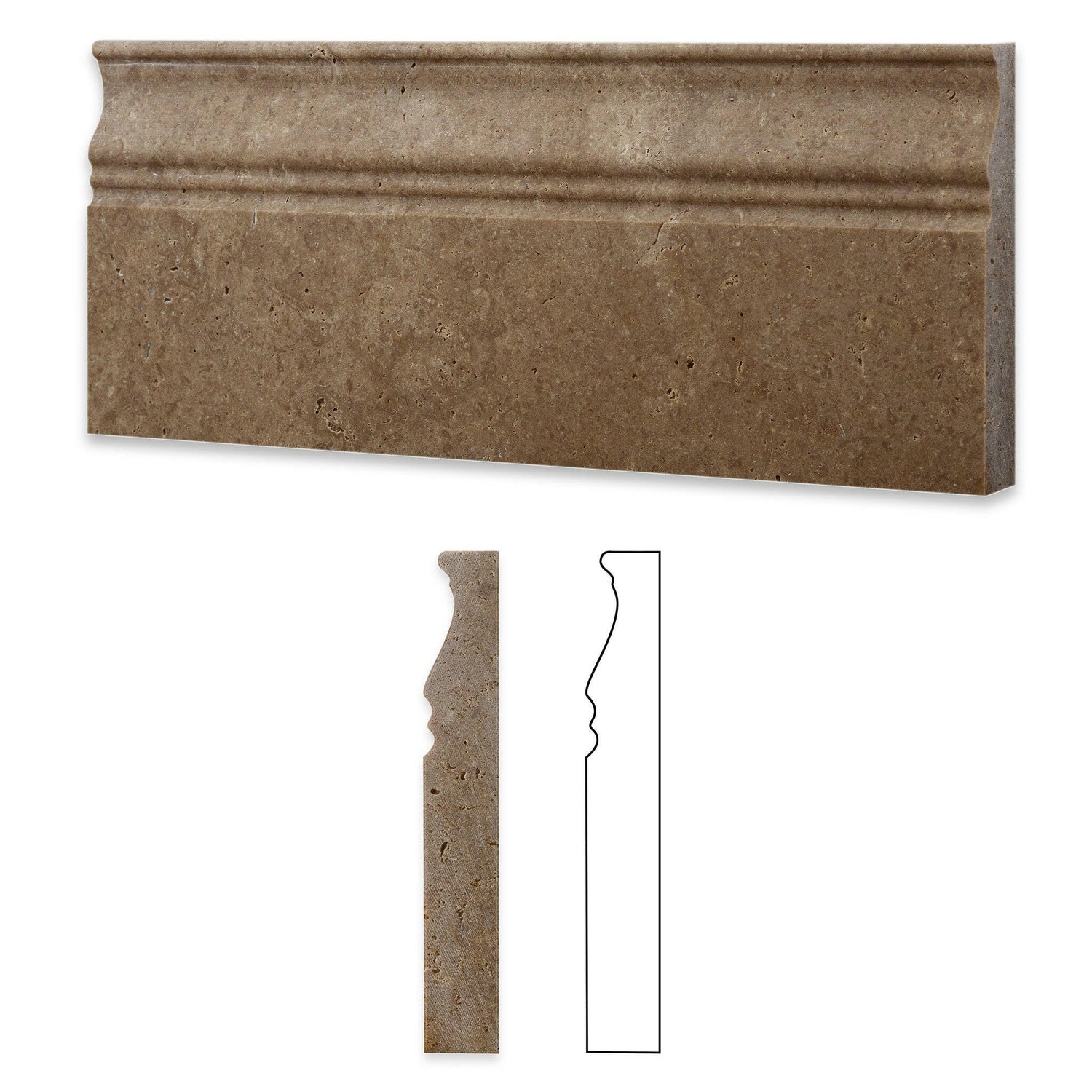 Noce Travertine Honed 5 X 12 Baseboard Trim Molding-Travertine Molding/Trim-American Tile Depot