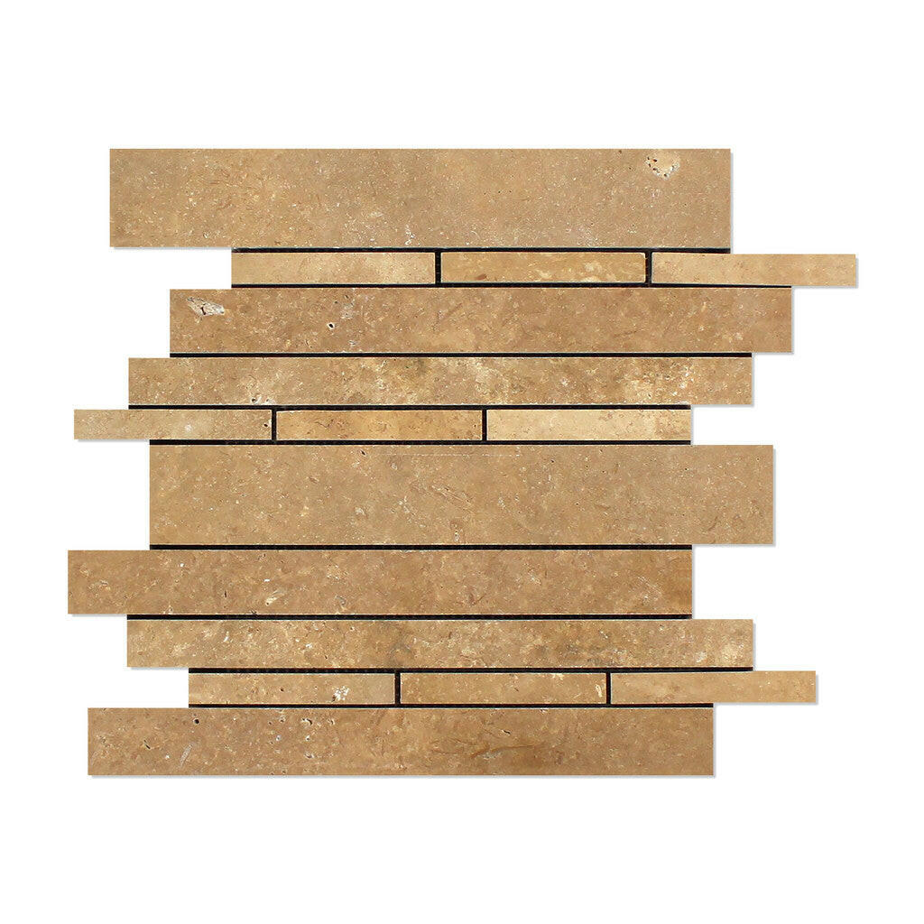 Noce Travertine Honed Random Strip Mosaic Tile-Travertine Mosaic-American Tile Depot