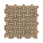 Noce Travertine Tumbled Basketweave Mosaic Tile w/ Ivory Dots-Travertine Mosaic-American Tile Depot