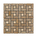 Noce Travertine Tumbled Large Pinwheel Mosaic Tile w/ Ivory Dots-Travertine Mosaic-American Tile Depot