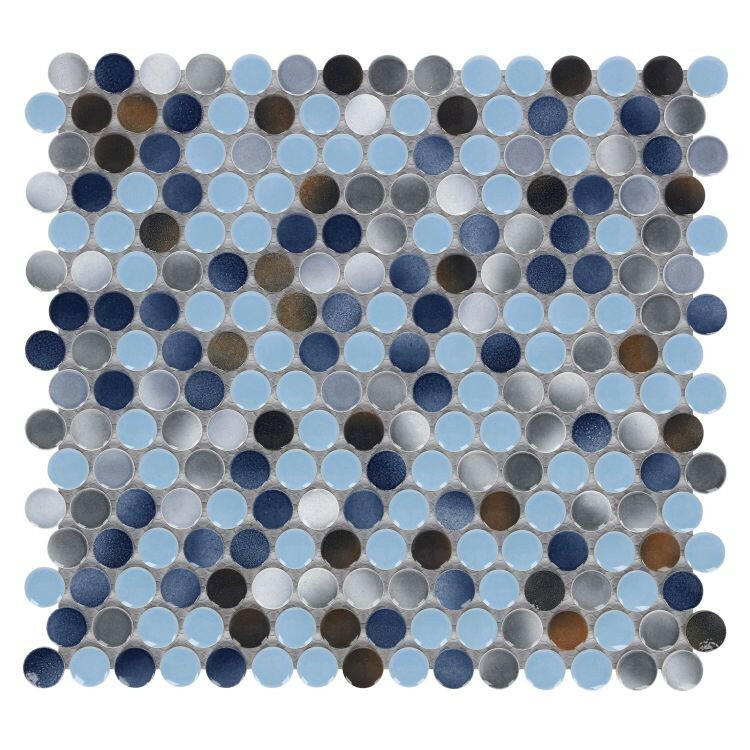 Orb Night Beach Penny Round Handmade Porcelain Mosaic Tile-Porcelain Mosaic-American Tile Depot