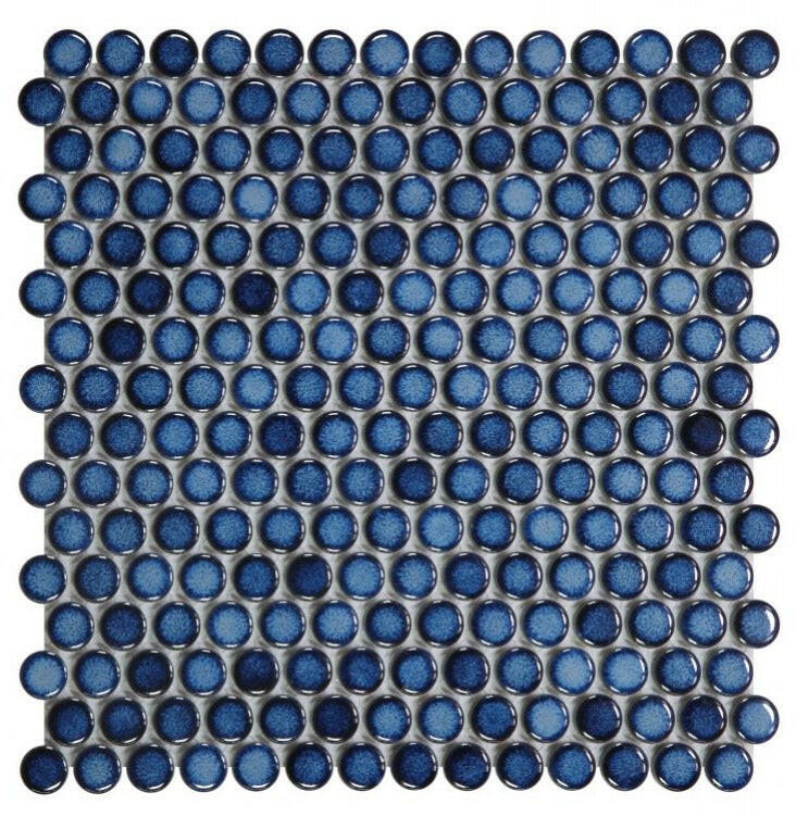 Orb Night Blue Penny Round Handmade Porcelain Mosaic Tile-Porcelain Mosaic-American Tile Depot