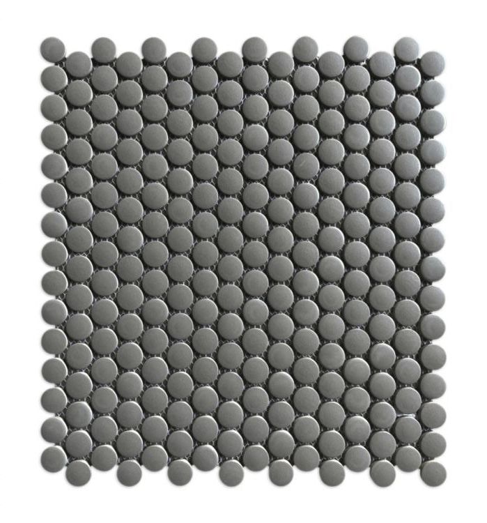 Orb Night Dark Grey Matte Grip Penny Round Handmade Porcelain Mosaic Tile-Porcelain Mosaic-American Tile Depot