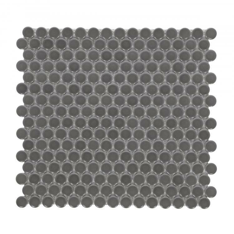 Orb Night Dark Grey Matte Penny Round Handmade Porcelain Mosaic Tile-Porcelain Mosaic-American Tile Depot