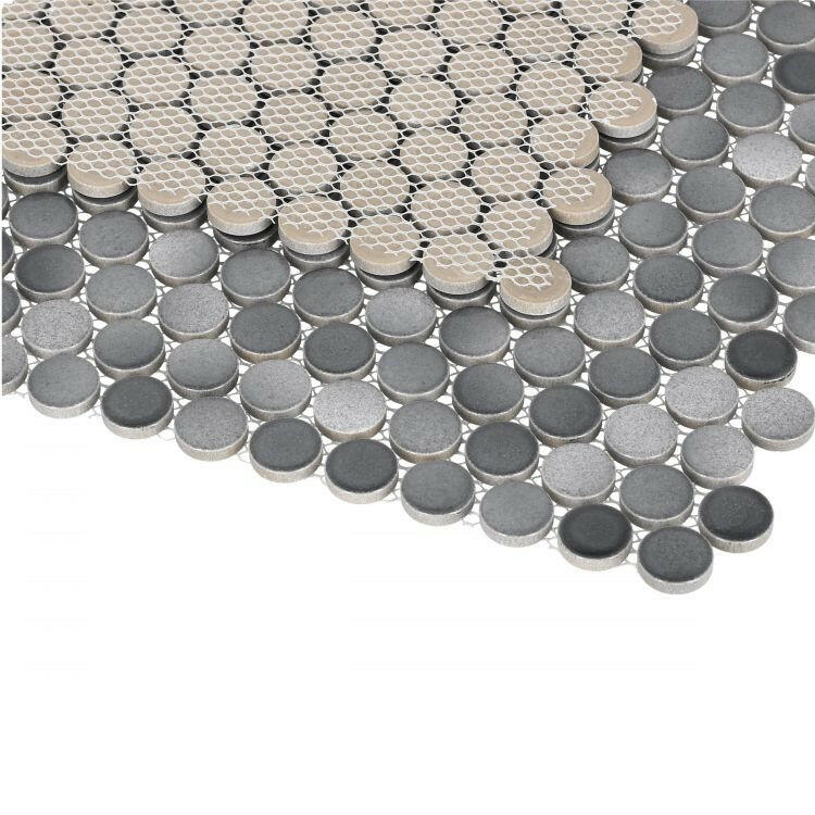 Orb Night Fancy Grey Penny Round Handmade Porcelain Mosaic Tile-Porcelain Mosaic-American Tile Depot