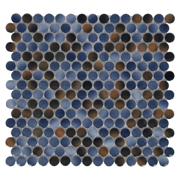 Orb Night Shadow Penny Round Handmade Porcelain Mosaic Tile-Porcelain Mosaic-American Tile Depot