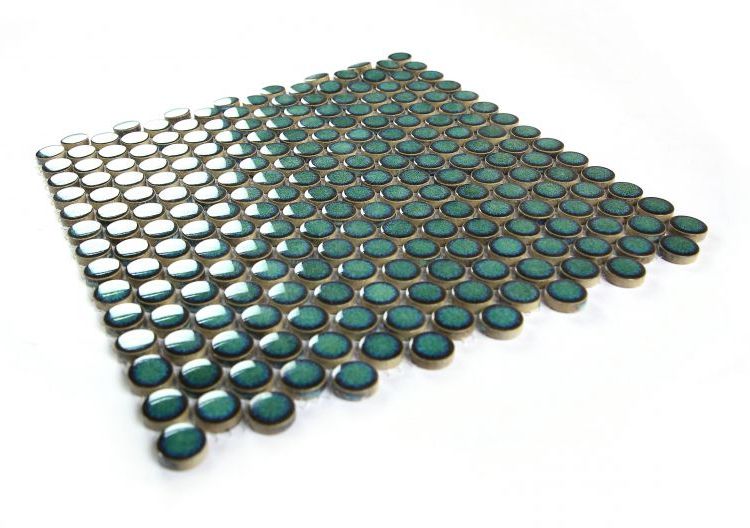 Orb Night Turquoise Glossy Penny Round Handmade Porcelain Mosaic Tile-Porcelain Mosaic-American Tile Depot