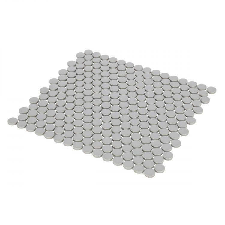 Orb Noon City Grey Matte Penny Round Handmade Porcelain Mosaic Tile-Porcelain Mosaic-American Tile Depot