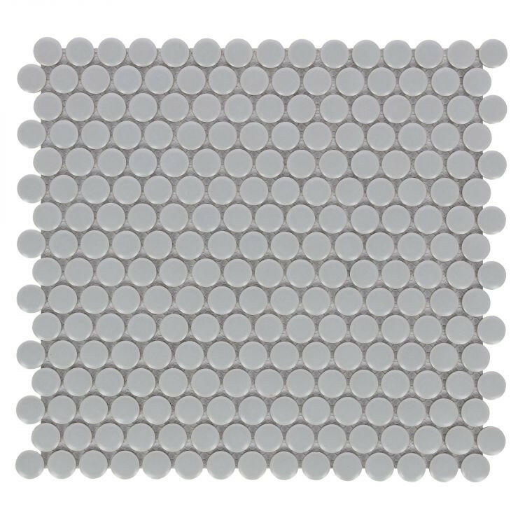 Orb Noon City Grey Matte Penny Round Handmade Porcelain Mosaic Tile-Porcelain Mosaic-American Tile Depot