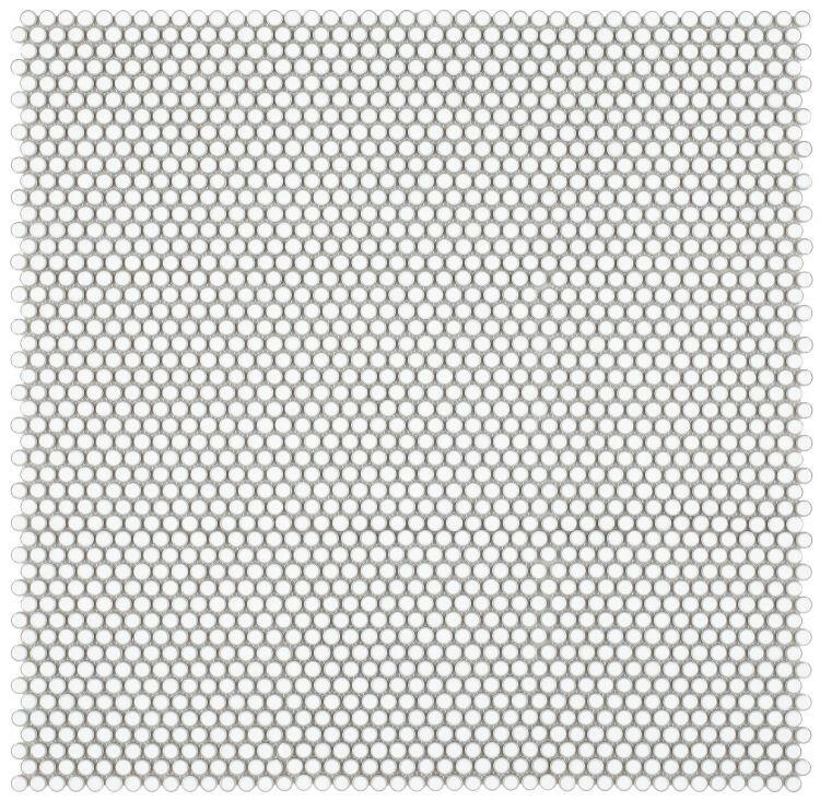 Orb Noon Fancy White Penny Round Handmade Porcelain Mosaic Tile-Porcelain Mosaic-American Tile Depot