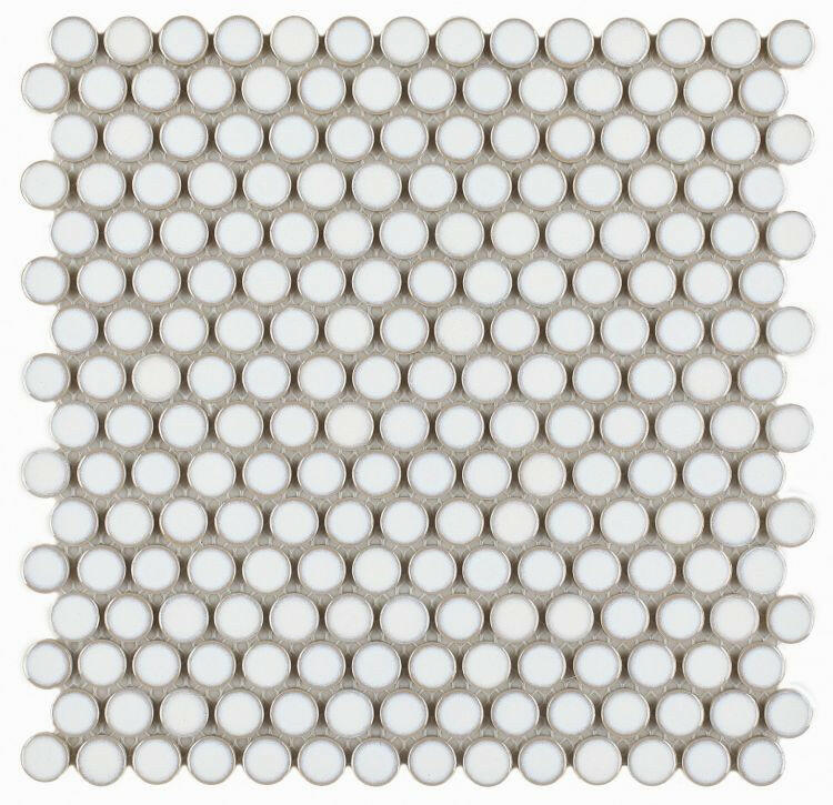 Orb Noon Fancy White Penny Round Handmade Porcelain Mosaic Tile-Porcelain Mosaic-American Tile Depot